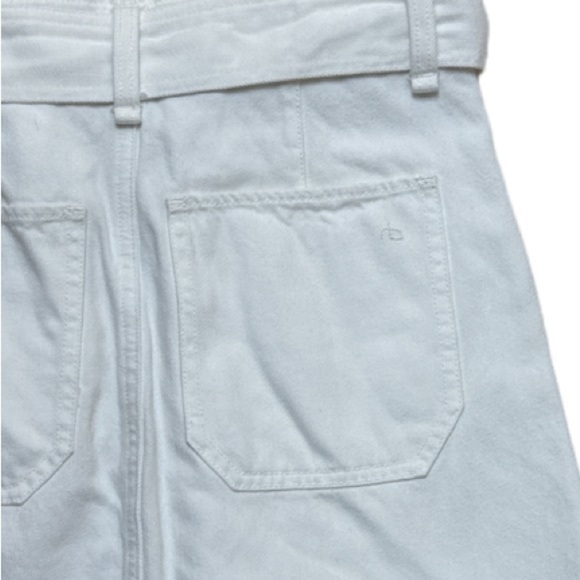 Rag & Bone Denim High Waisted White Denim Belted Mini Skirt With Contrast Piping - Picture 7 of 11